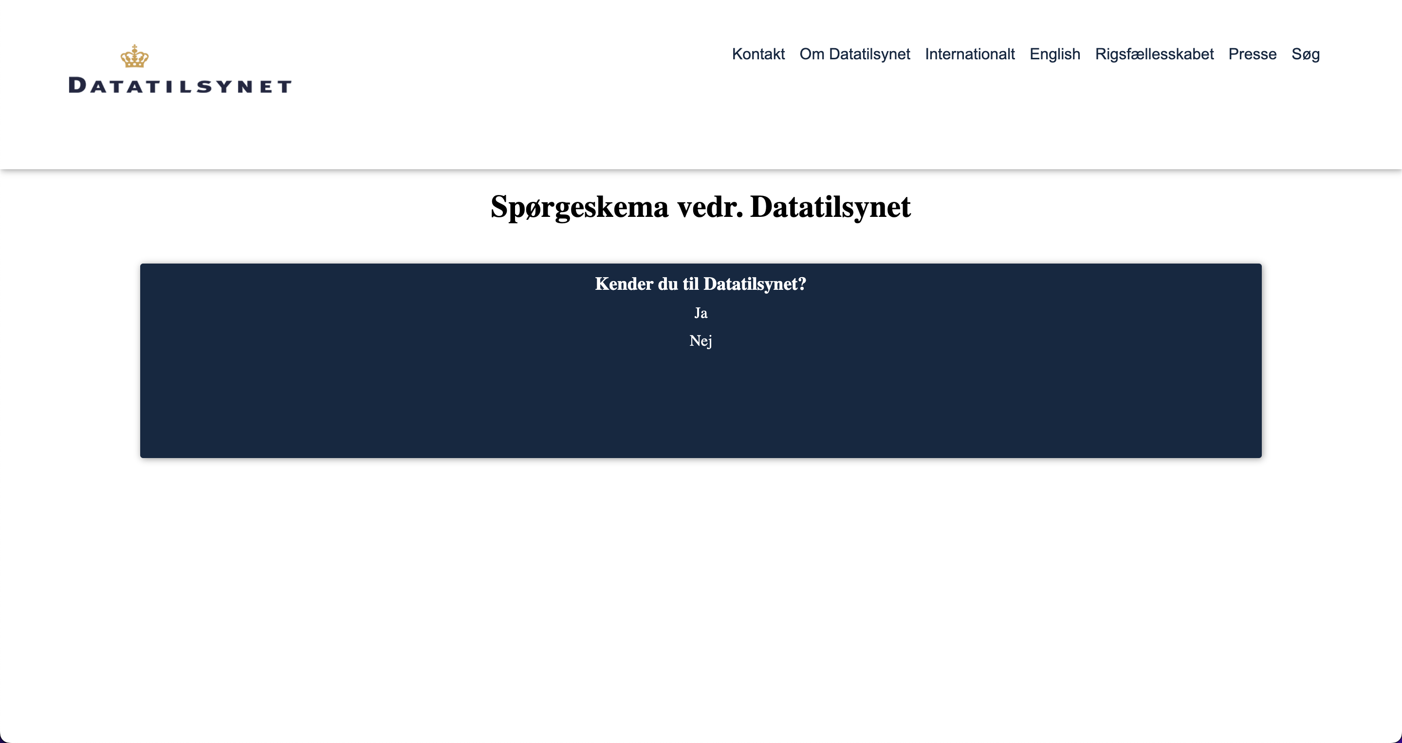 Billede af spørgskema vedr. datatilsynet