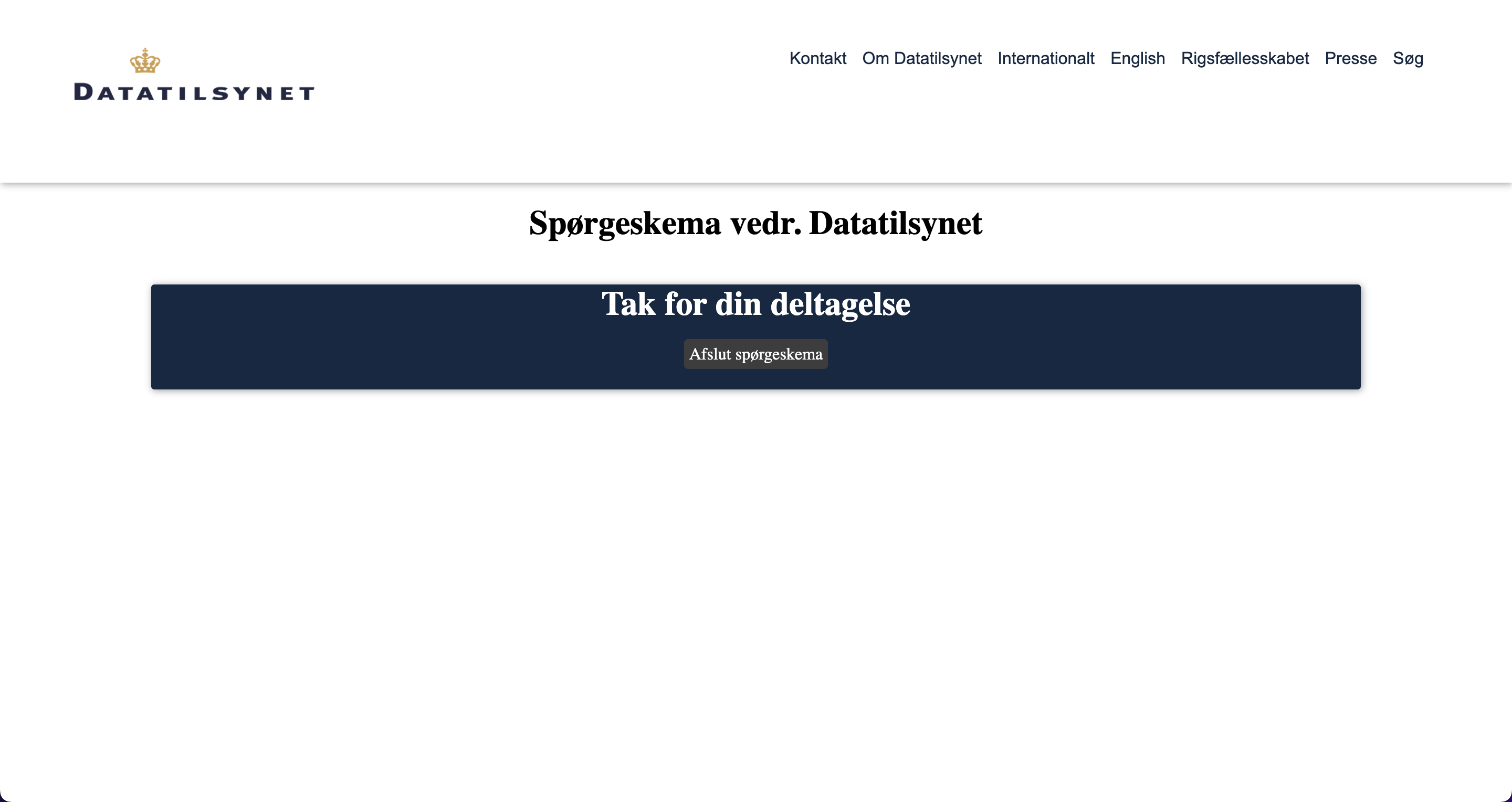 Billede af spørgskema vedr. datatilsynet